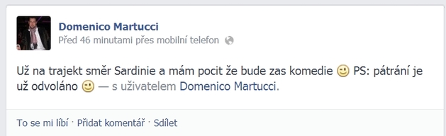 Toto si Domenico napsal na svůj facebookový profil.