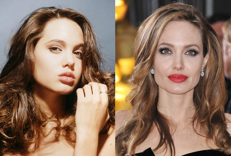 Slavná herečka Angelina Jolie vypadala v roce 1993 (vlevo) jako něžná dívka, dnes už je z ní hotová sexbomba. K této vizáži jí dopomohla také plastika nosu. (Foto: archiv, shutterstock.com)