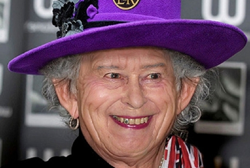 Královna Alžběta II. jako muzikant Keith Richards.