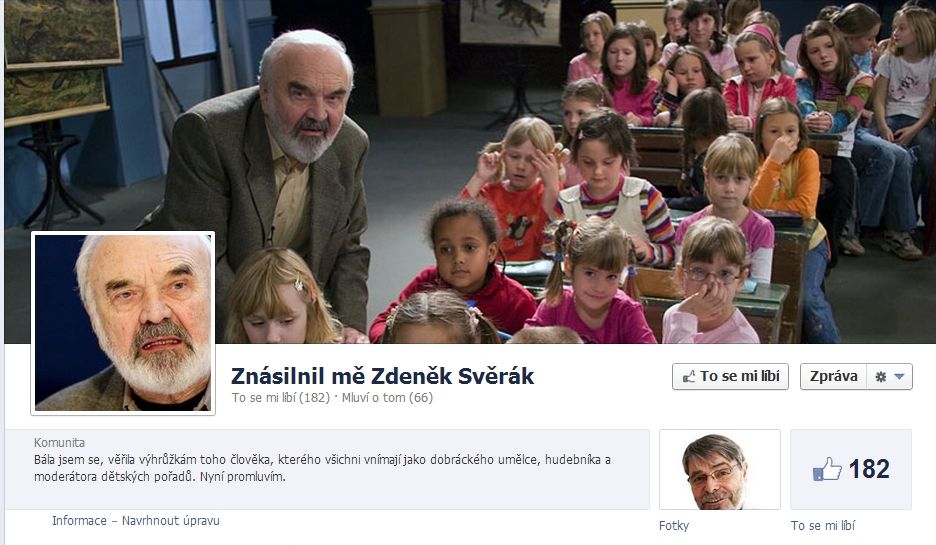 Takto vypadá stránka, na které Zdeňka Svěráka obviňují ze zněužívání dětí.