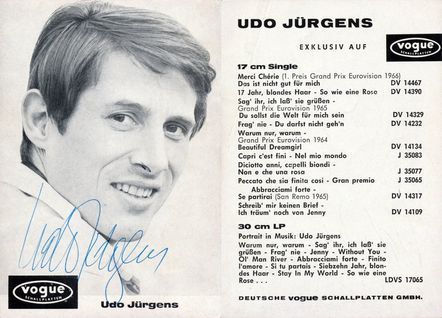 Autogram slavného rakouského zpěváka.
