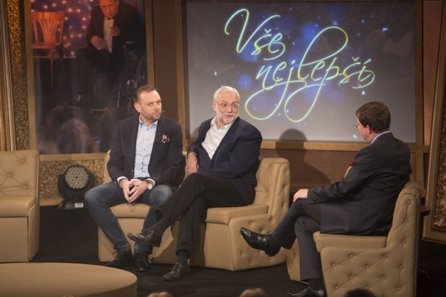 Miloš s Josefem Mladým v pořadu Vše nejlepší, který se bude vysílat 7. března od 20.10 hodin na televizi Barrandov.