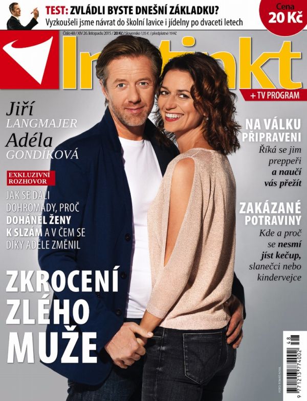 Na obálce časopisu Instinkt je Adéla se svým partnerem Jiřím Langmajerem.