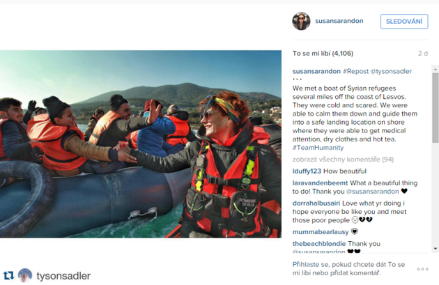 Susan Sarandon pomáhá dobrovolníkům lovit uprchlíky z moře.
