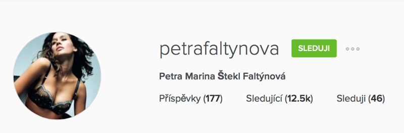 Na instagramu se modelka jmenuje Petra Marina Štekl Faltýnová. Že by jí teď přibylo ještě další příjmení?
