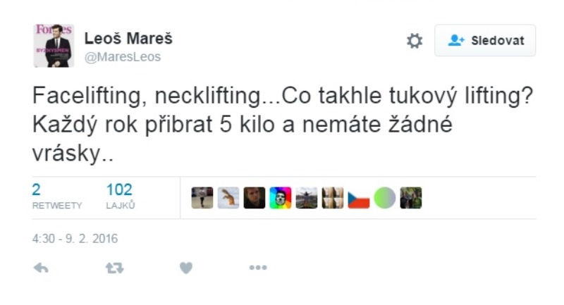 Vtip? Na Twitteru Leoš Mareš žertoval, tak snad jeho pupek není součástí nové image.