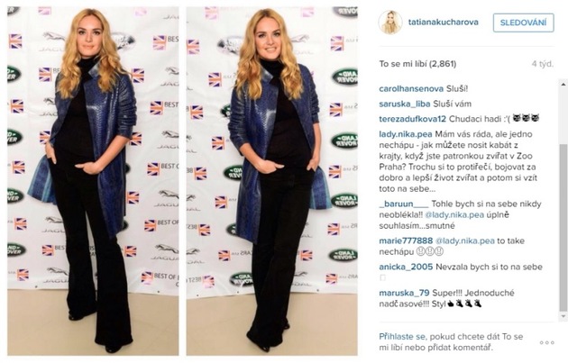 Krásná Táňa se na Instagramu pochlubila hadím kabátkem od Ivany Mentlové.