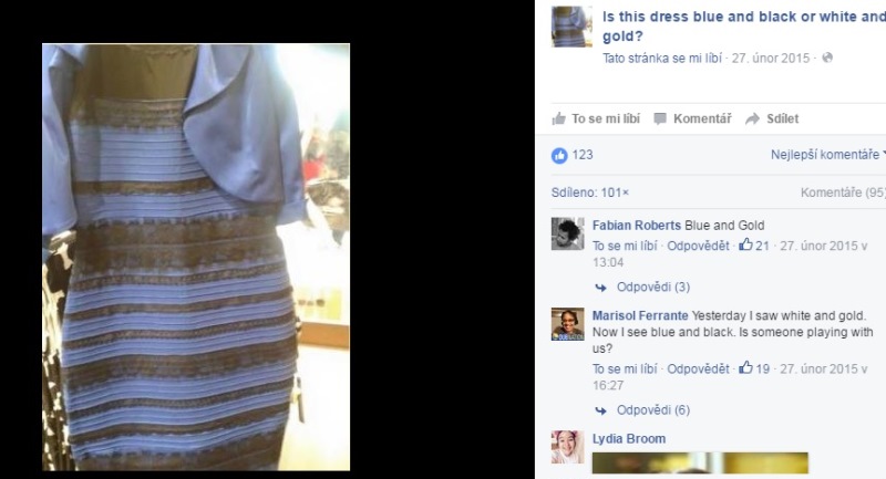 Podobné spory naposledy rozpoutala fotka #thedress. Jsou šaty bílozlaté nebo modročerné?