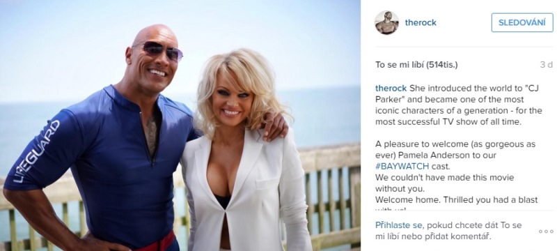 The Rock představil další hvězdu chystaného filmu Pobřežní hlídka. Není to nikdo jiný, než Pamela Anderson!