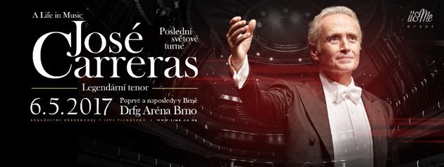 Během posledního turné své navýsost úspěšné kariéry zavítá José Carreras 6. května 2017 do Brna.