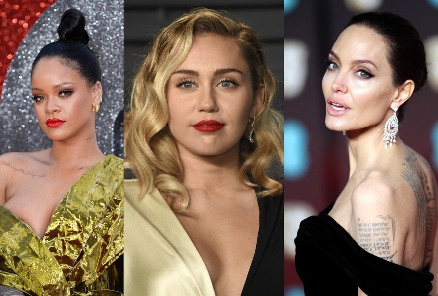 Rihanna, Miley Cyrus a Angelina Jolie.