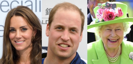 Vévodkyně Kate, princ William a královna Alžběta.