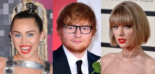 Miley Cyrus, Ed Sheeran a Taylor Swift.