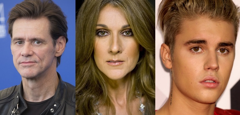Jim Carrey, Céline Dion a Justin Bieber.