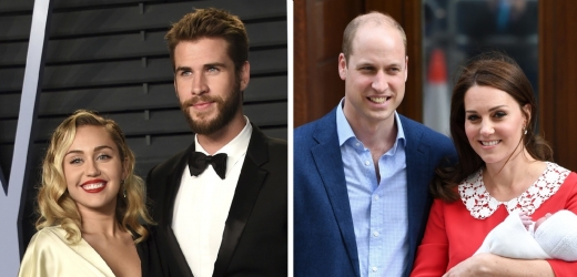 Miley Cyrus, Liam Hemsworth, vévodkyně Kate a princ William.