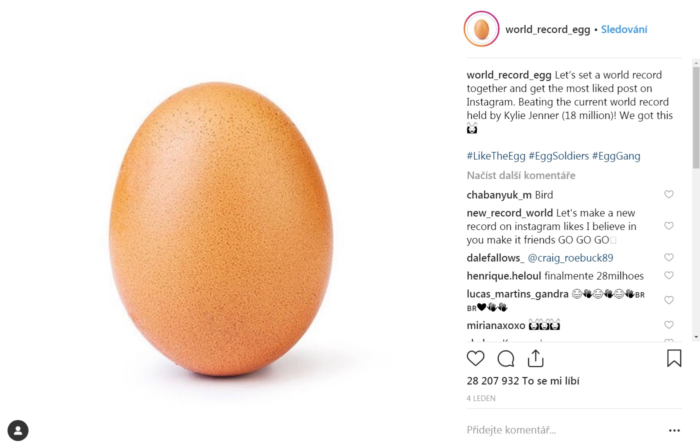 Jedno vejce přepsalo dějiny Instagramu.