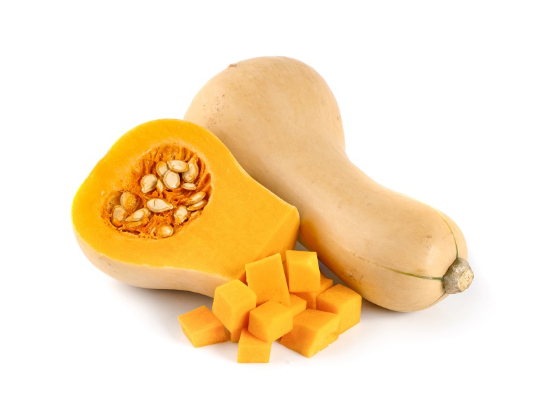 Máslovou dýni poznáte podle podlouhlého tvaru. Má jemnou chuť a je ideální na pyré, zapékání či sladké dezerty.