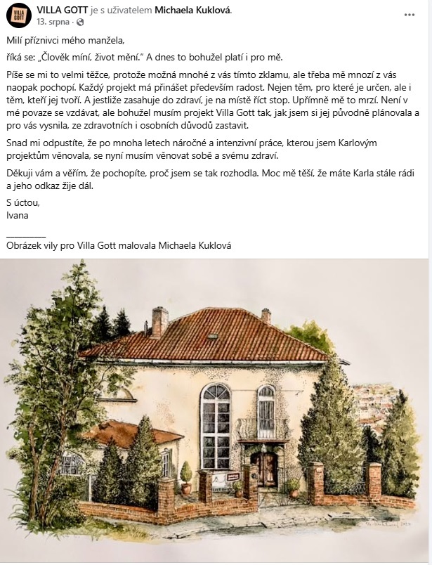 Projekt Villa Gott se stále odkládá. 